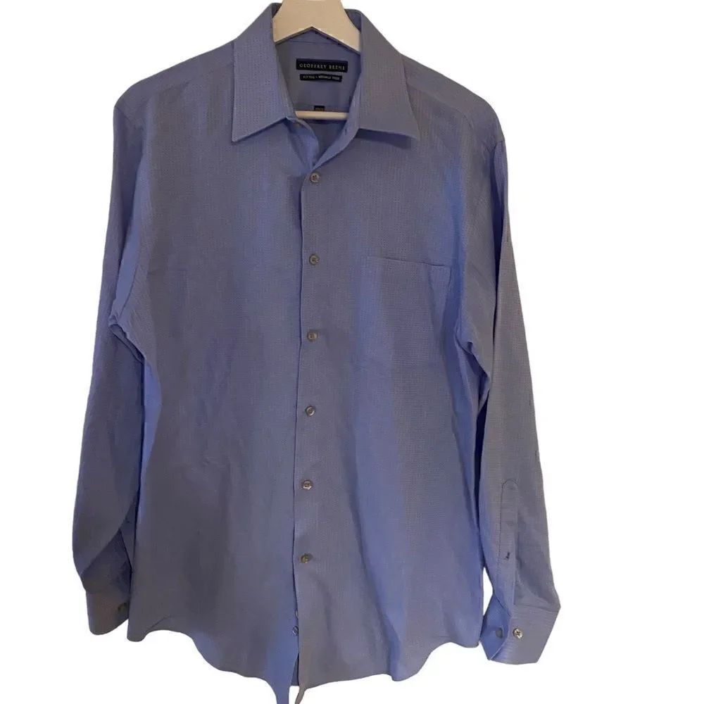 Geoffrey Beene fitted wrinkle free button long sleeve blue dress shirt 15 1/2